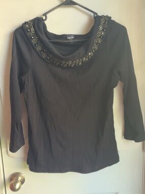 Black Dressy Top With 3/4 Length Sleeves